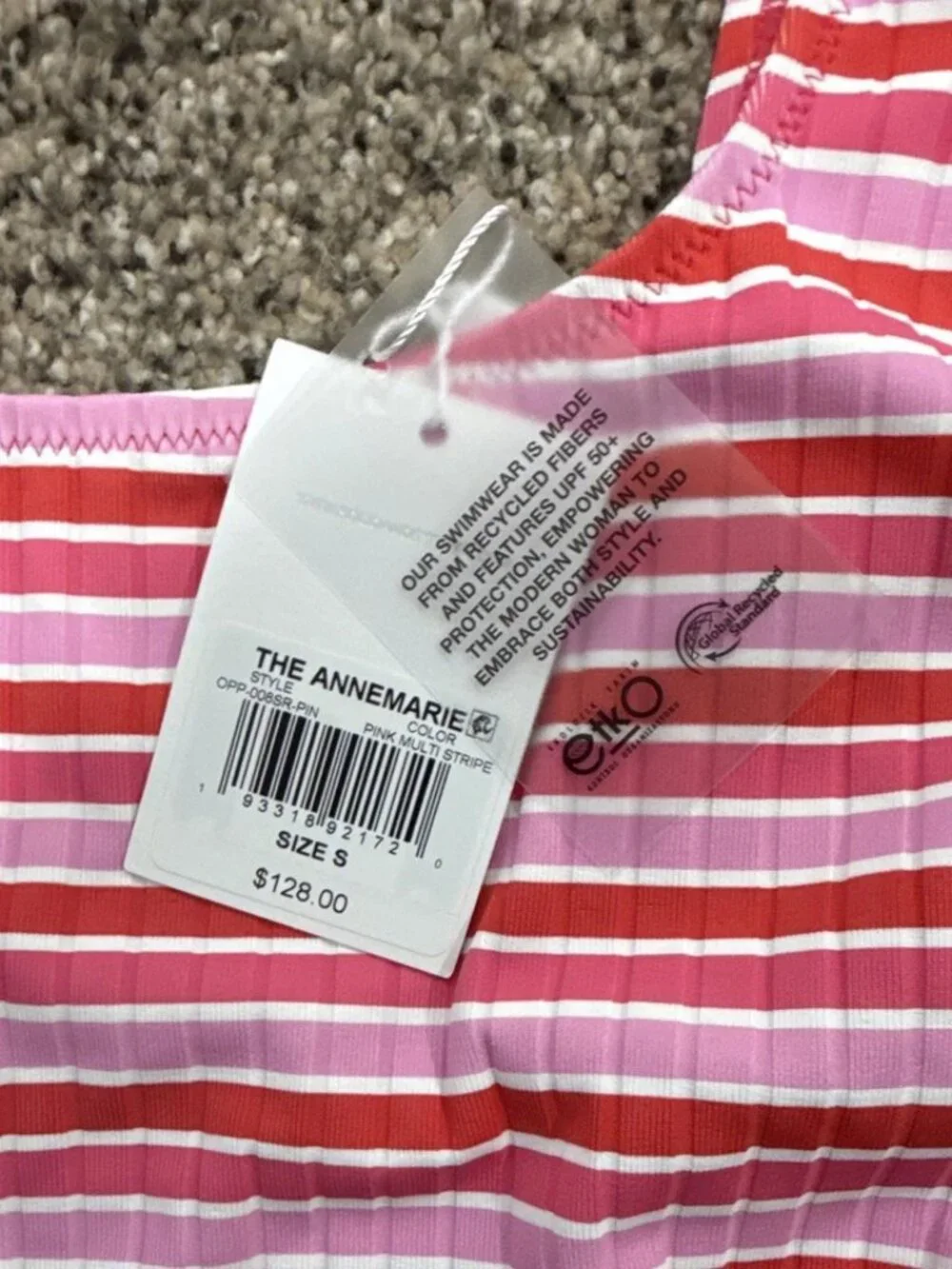 Solid & Striped Annemarie Ribbed One Piece Swimsuit Pink Red S